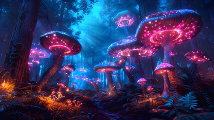 Alice in Wonderland Fantasy Background with Mushrooms and Roses