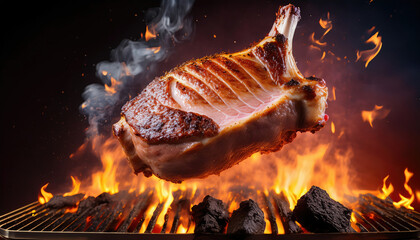 "Fiery Elegance: Ultra-Detailed Pork Suspended Above Red-Hot Coals"