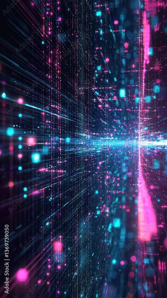 Poster abstract powerful digital grid background with cascading lights