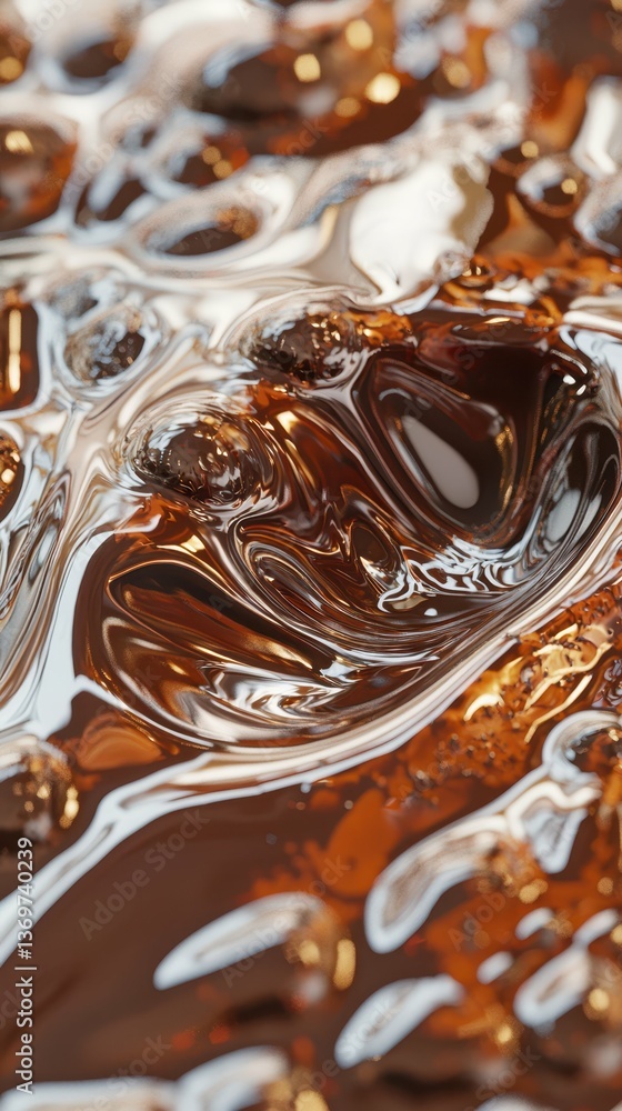 Poster close-up view of melting chocolate bar with smooth surface texture