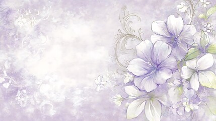 Beautiful lavender watercolor blossoms are arranged in a floral design