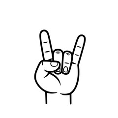 Obraz premium Love and Rock Hand Gesture Icon, Black and white illustration of a hand making the rock-on gesture with a heart symbol above, symbolizing love and music.