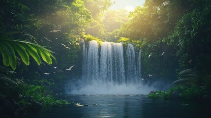 Serene Jungle Waterfall: A Breathtaking Oasis of Tranquility