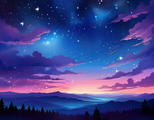 Fototapeta premium A tranquil twilight sky transitioning between blue and deep purple with scattered stars beginning to emerge.