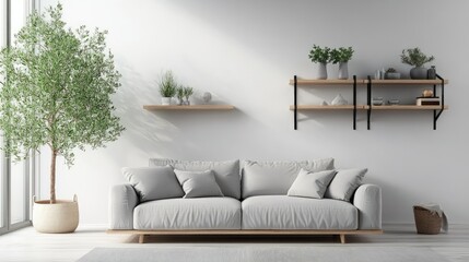 Contemporary Comfort Inviting Living Room with sofa and table isolated on white background