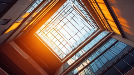 Obraz premium Modern Building Skylight, Sunlight, Urban Architecture, Vertical Perspective, Stock Photo
