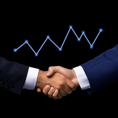 professional handshake symbolizes partnership and growth, with rising graph in background representing success and progress