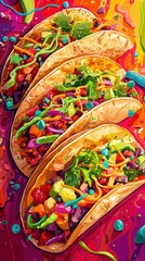 Fototapeta premium Colorful and Realistic Tacos in a Vibrant Background Scene