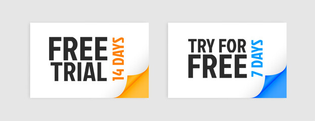 14 and 7 days free trial banner in page curl style