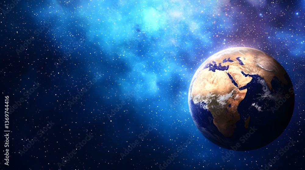 Poster the image shows a detailed view of planet earth from space, partially visible against a backdrop of 
