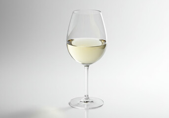 Fototapeta premium A crystal-clear wine glass filled with crisp white wine, presented on a pristine surface.