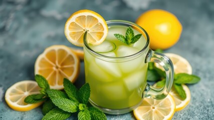Aloe vera juice and lemon juice, lemonade with lemon and mint