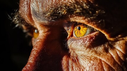Fototapeta premium Close-Up of an Elderly Man s Intense Gaze, Revealing a Lifetime of Stories and Aging Process.