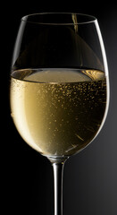 A stemmed glass of golden sparkling wine offers a bubbly and refreshing elegance.