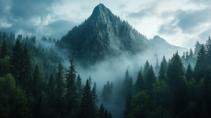 Misty Mountain Majesty: A Serene Forest Landscape