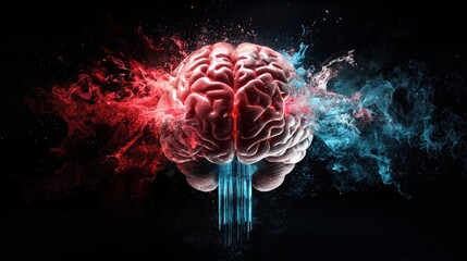 Obraz premium Creative Concept of Human Brain with Colorful Smoke Explosion Effects