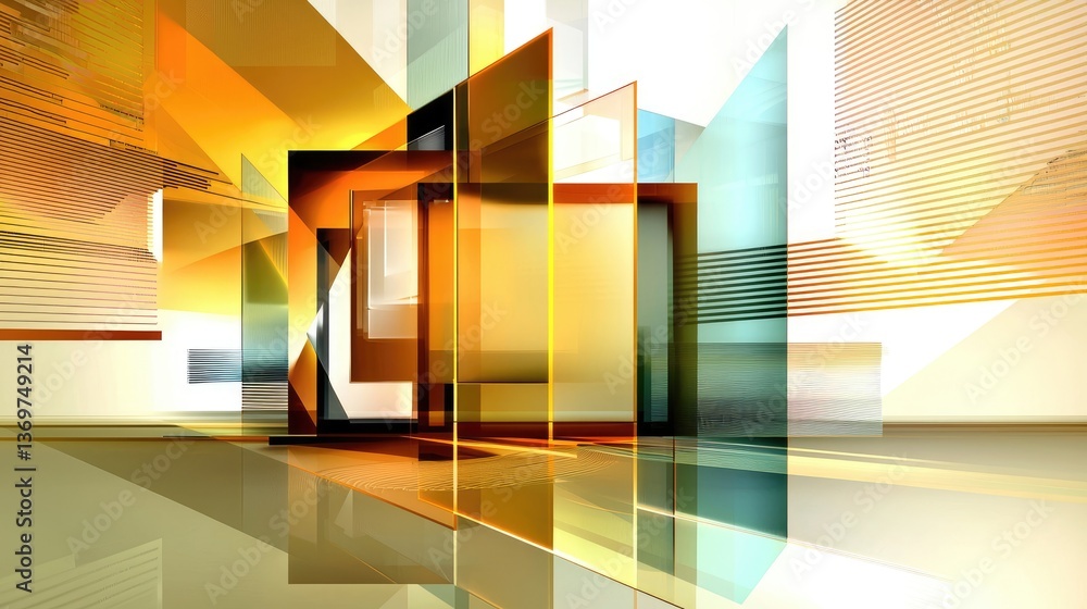 Aufkleber abstract technology-inspired yellow background with sharp layers, glossy square reflections, and mod