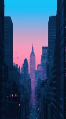 Beautiful City Twilight View with Gradient Sky and Urban Landscape