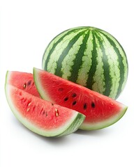 Fresh Watermelon Delight Whole and Sliced Juicy Red Fruit on Display isolated on white background