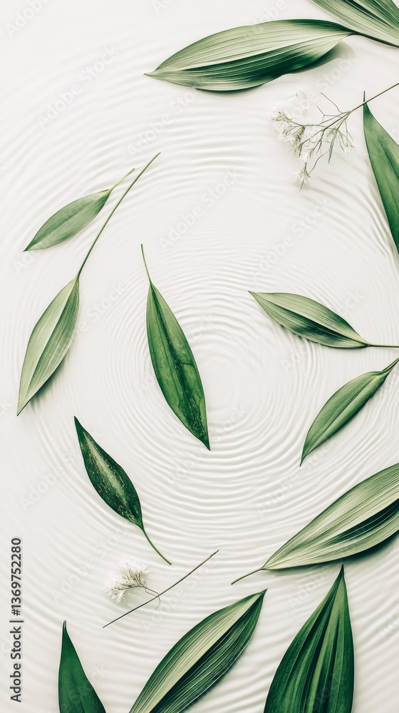 Aufkleber green leaves gently resting on a smooth water surface, creating ripples and adding a peaceful and re