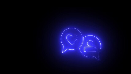 neon blue color Loveand man chat icon  illustration. Heart in bubble on isolated background. Speech mane concept.