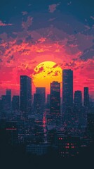 Fototapeta premium Dramatic Urban Silhouettes Against Colorful Sunset with City View