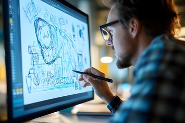 Concept presenting character designs in a creative agency