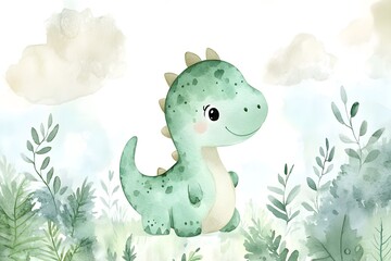 Obraz premium Cute Baby Dinosaur Watercolor