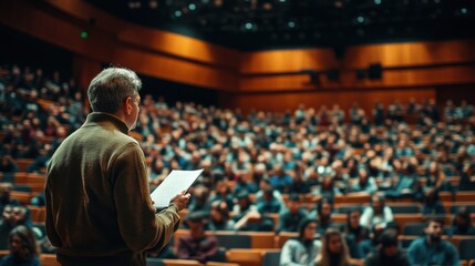 Camera Facing Class: College Professor Gives a Lecture to a Classroom Full of Multi Ethnic Students. Talented Speaker Captures Audience Attention.