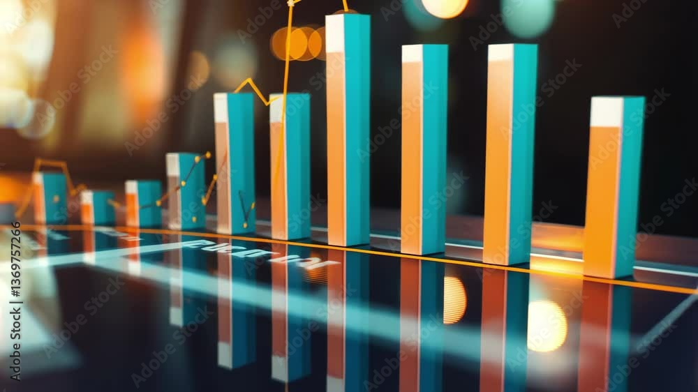 Aufkleber a colorful financial chart displays market growth with bar graphs and lines at sunset in a contempor