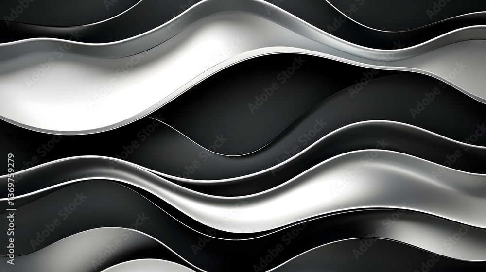 Poster futuristic layered metallic wave design with reflective textures