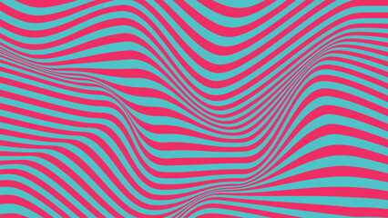 Colorful abstract background featuring wavy pink and cyan stripes creating a mesmerizing optical illusion effect.