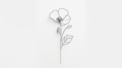 A minimalistic floral clipart with a single line forming a simple bloom, centered on a white background.
