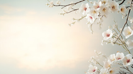 Fototapeta premium A serene background featuring delicate white blossoms against a soft pastel sky, perfect for spring-themed designs