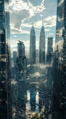 Obraz premium High Rise City View with Reflective Glass Towers in Modern Skyline