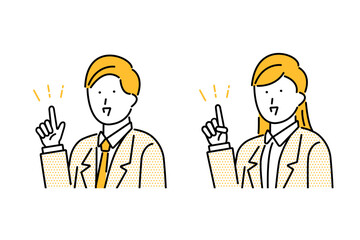 指差しをするスーツを着た男性と女性のイラスト