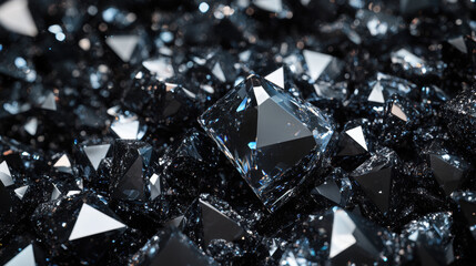 A Pile of Black Diamonds with Reflective Surfaces