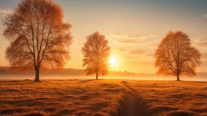A serene landscape featuring vibrant autumn foliage along a riverbank.