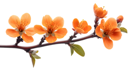 A branch with four orange flowers on it
