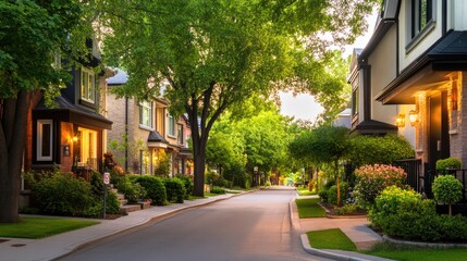 Serene Suburban Street Lined with Trees and Quaint Houses