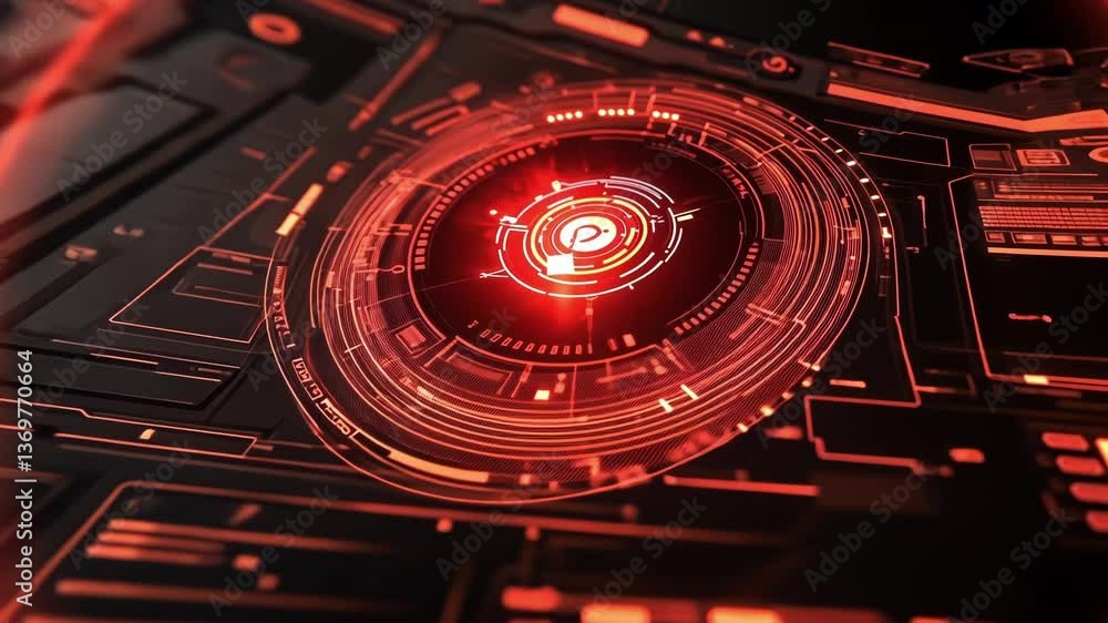 Poster futuristic head up display - hud - interface with glowing red circular shapes and data analysis prog