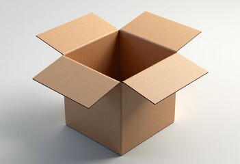 High-Detail 3D Cardboard Box: Ultra-Realistic Rendering of Open Box with Soft Shadows on Plain White, Ideal for Visualizations & Presentations.

