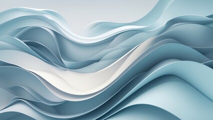 Fototapeta premium Abstract flowing pastel blue layered waves, light and airy, 3D render