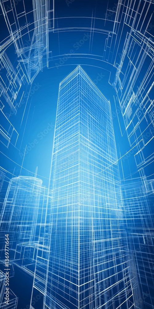 Poster modern skyscraper design abstract blueprints and architectural rendering for construction
