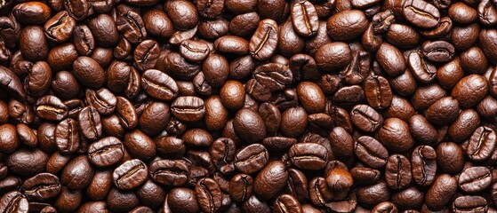 Obraz premium Rich Brown Coffee Beans in Close-Up on Dark Surface for Beverage