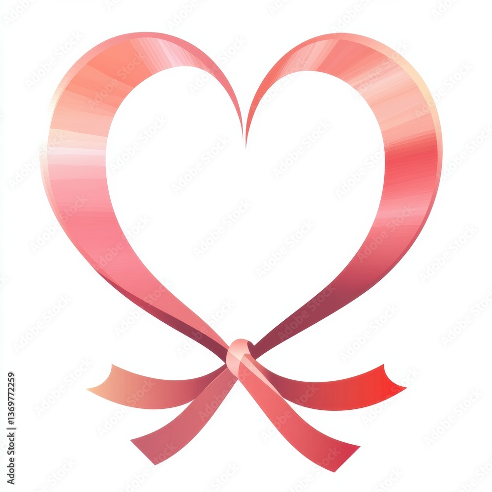 Poster elegant heart logo design featuring pink and red gradients wrapped with a ribbon in a modern romanti