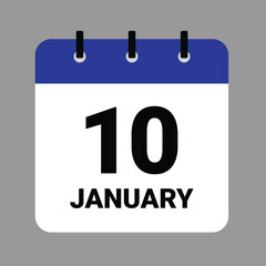 Vector illustration of a calendar icon showing dates and events. JAHUARY 10 Calendar Icon – Flat Design, Minimalist Date Illustration