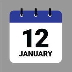 Vector illustration of a calendar icon showing dates and events. JAHUARY 12 Calendar Icon – Flat Design, Minimalist Date Illustration