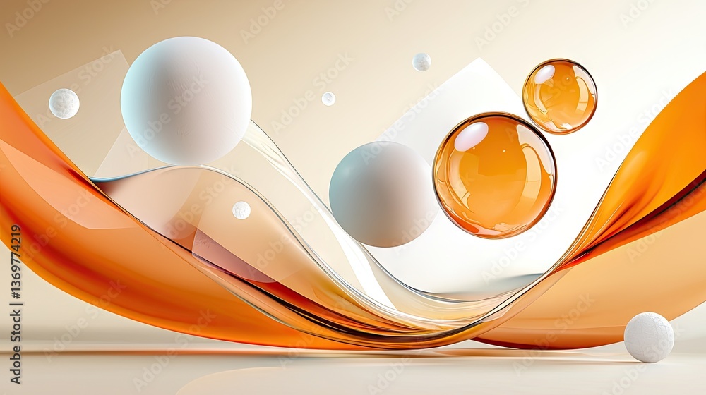 Poster bright orange abstract background with smooth waves, floating tech dots, and elegant white gradient 