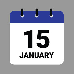 Vector illustration of a calendar icon showing dates and events. JAHUARY 15 Calendar Icon – Flat Design, Minimalist Date Illustration